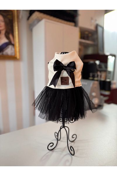 For a Fur Cat Dog Tutu Dress Cream Black Tutu