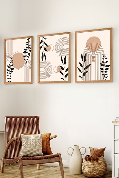 Muyika Design Set de 3 picturi decorative pentru decorarea casei în stil boem nordic modern cu cadru din lemn premium-SET1