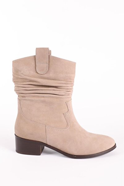 Hayati Arman Kadın Hakiki Deri Körüklü Bot Süet Bej