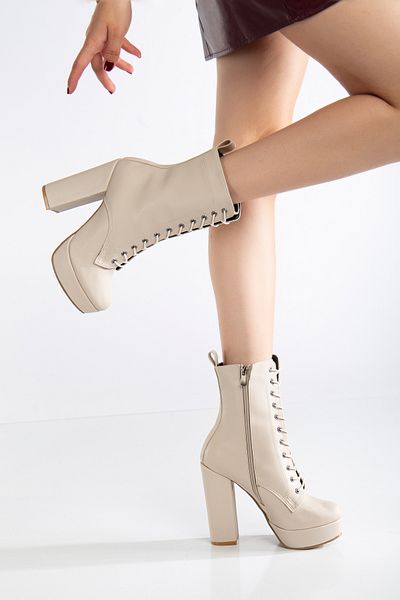 LİLLA Lilla Shoes Γυναικεία Πλατφόρμα Μπότες με κορδόνια με χοντρό τακούνι