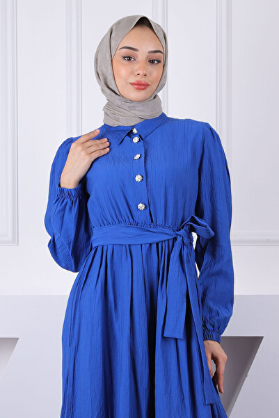 İmajButik Μοντάλ φόρεμα Indigo με ελαστική ζώνη μέσης