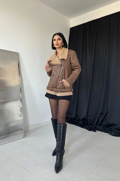 Butik Tan Epaulette Fur Jacket