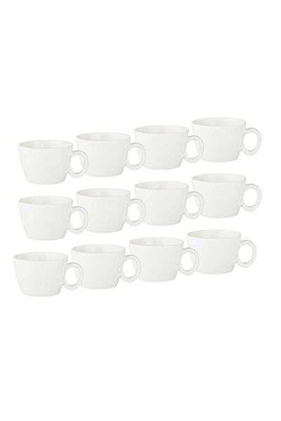 Dania Plain white porcelain tea, coffee and cappuccino cups set, 12 pieces, 100 ml capacity