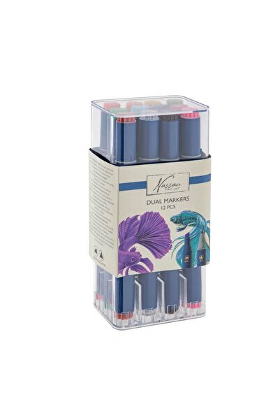 Nassau fine art Set 12 markere colorate in cutie transparenta