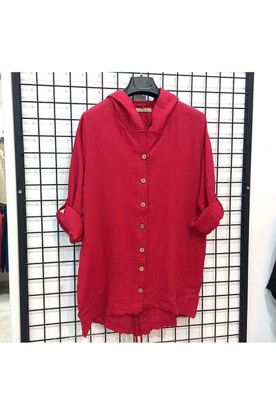 Butik Şans Hooded Seasonal Shirt Jacket with Guipure Detail on the Back