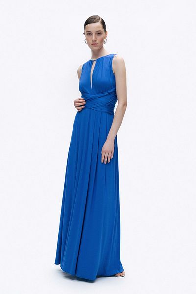 Nocturne فستان طويل بدون أكمام بحزام أزرق عادي N25YN2517-SAKS