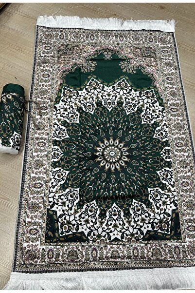 Emir Kitabevi Desenli İpek Dokulu Keseli Seccade Yeşil