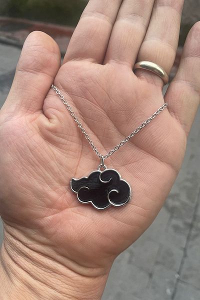 Köstebek Anime Naruto Shippuden: Akatsuki Black Clouds Silver Necklace
