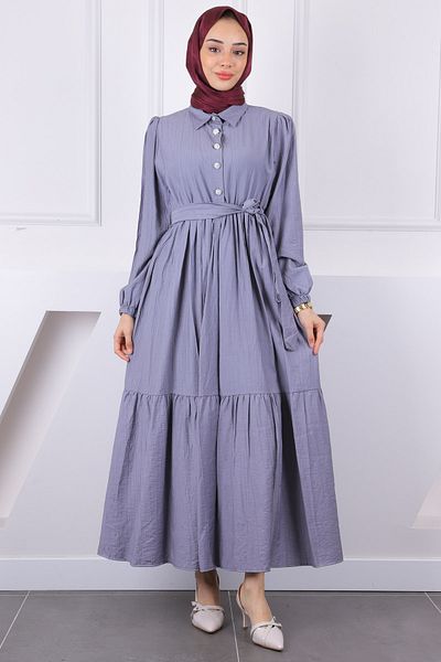 İmajButik Φόρεμα Modal με καπνιστή μέση με ζώνη