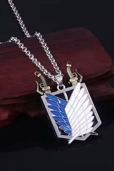 Köstebek Anime Attack On Titan Wings Of Freedom Necklace with Swords