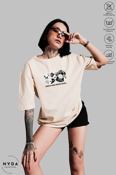 Nyda Collections Unisex Crew Neck Ataturk Infinity Sign Βαμβακερό μπλουζάκι με κοντό μανίκι