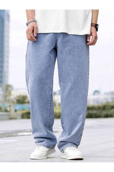WKM Erkek Casual Baggy Denim Jean Kot Pantolon