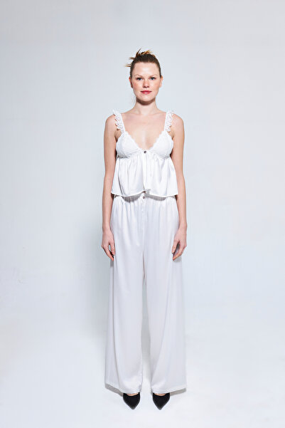 Pretty Serena dantel detaylı pijama takımı beyaz