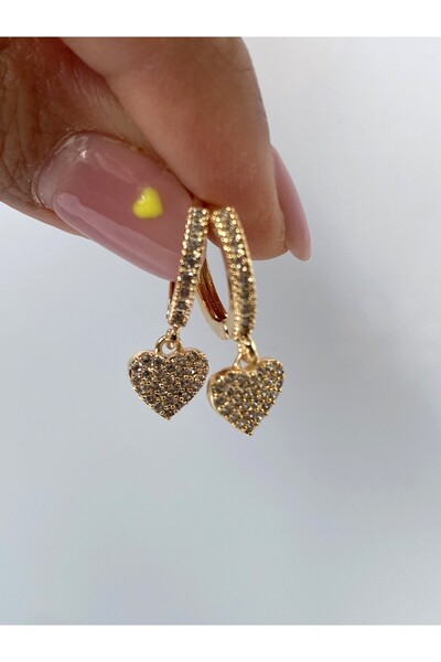 kurukafagift Zirkon Taşlı Sallantılı Kalp Küpe