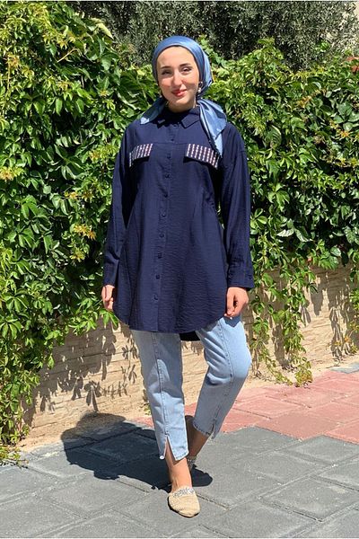 Moda Rosa 25Y5116 - Dark Blue - Pocket Look Strawberry Jacket Tunic