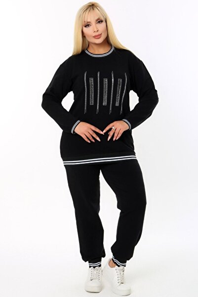 Kheos Черен голям дамски анцуг с камъни отпред