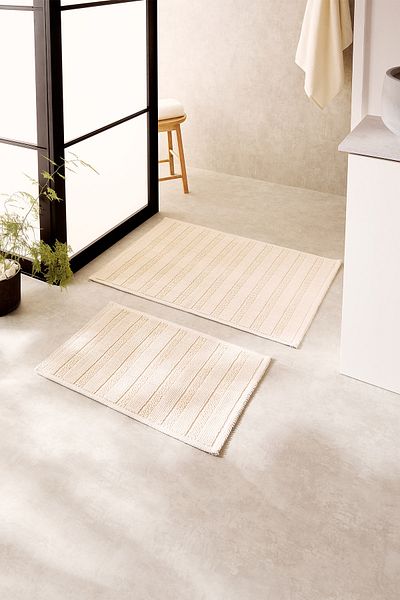 Ocean Home Textile مجموعة من سجادات الحمام المزخرفة بخطوط ملونة من القطن قابلة للغسل