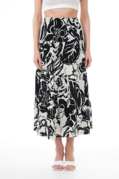 ŞİMAL Kadın Yaprak Desenli Parçalı Uzun Etek 250092 -