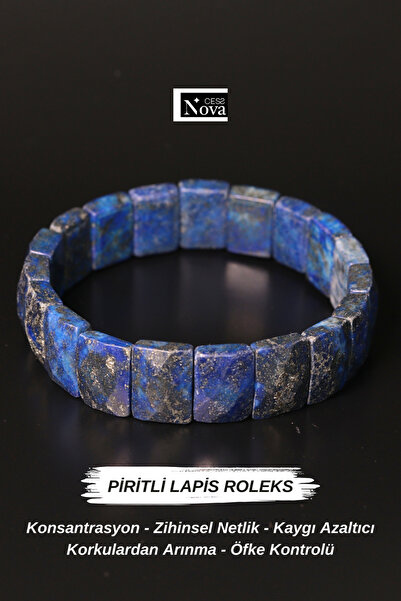CessNova Sertifikalı Aa Kalite Piritli Lapis Lazuli Doğal Taş Roleks Bileklik