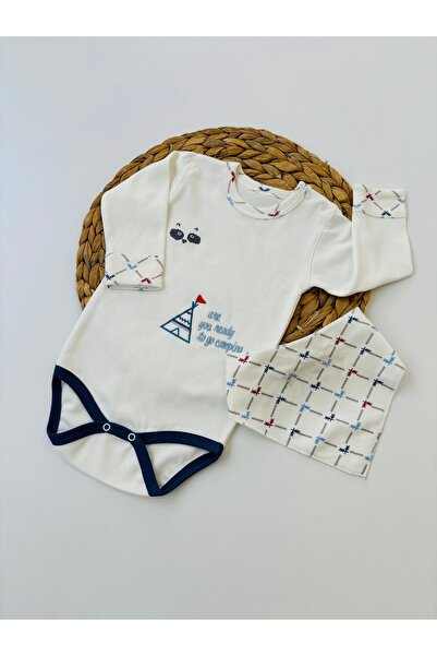 Tomuycuk Ecru Baby Boy Set - Tent Patterned & Body, My Camping Collar