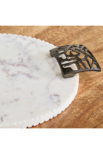 Home Box Willow Round Marble Tray with Handle - 39x31x3 cm