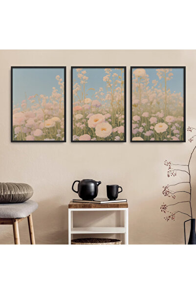 ARTCASTLE Set de 3 tablouri cu ramă din lemn Grădina cu flori