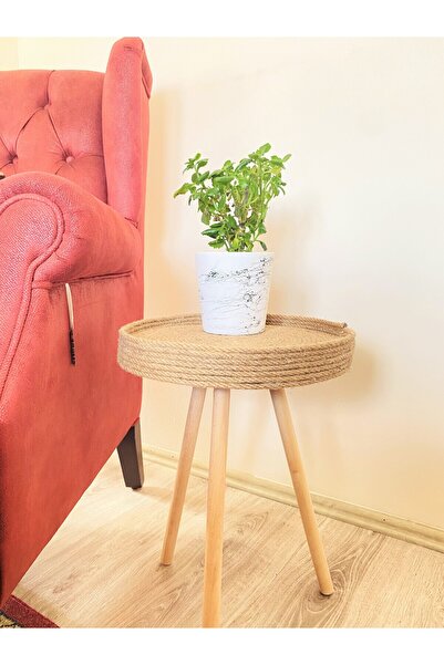 AEKI Design&Art Hasır Kaplı Zigon Sehpa - Bohem Tarzı Dekoratif Sehpa - Ev De...