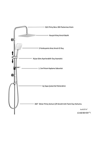 Eca Niobe Bathroom Faucet T-may Bathroom Camlica Square Peak Shower Set Set Chrome Stainless