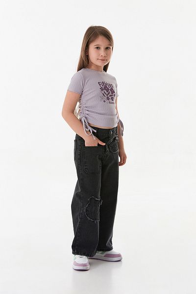 Fulla Moda Character Embroidered Bow Detailed Girl's Jean