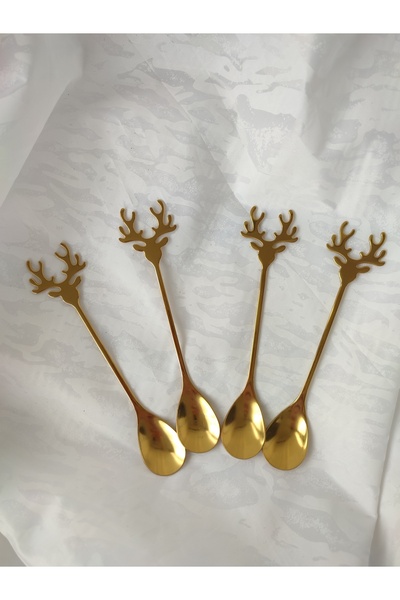büyülücompany Bb-4 Adet Gold Altın Geyik Figürlü Kaşık 14 Cm Yılbaşı Noel Çay...