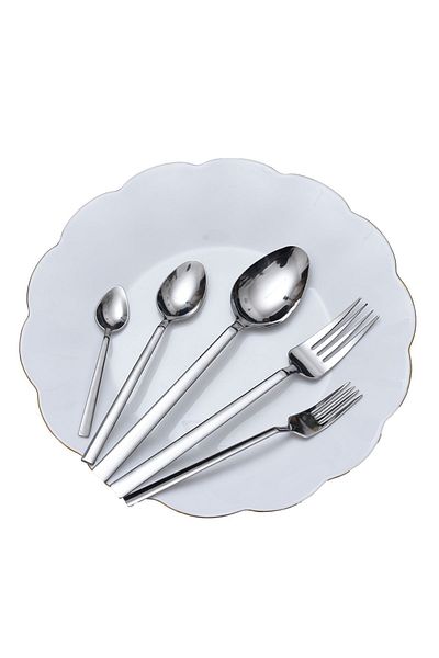 aymt Boxed 12-Person 60-Piece Dinnerware Set, Fork and Spoon Set, Stainless Steel, Plain, Plain, Metal
