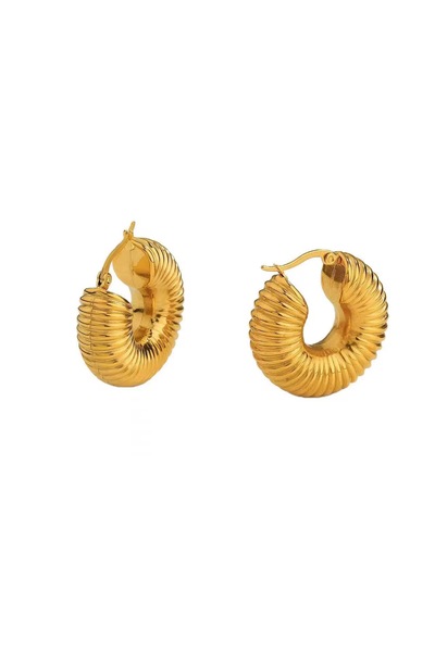 Siya Silver Kararmaz Çelik Altın Kaplama Gold Renk Tırtıklı Salyangoz Küpe