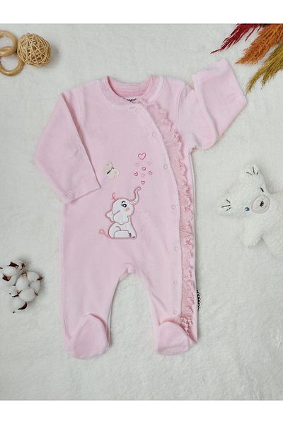 Tomuycuk Baby Girl Jumpsuit Velvet Pink Romantic Elephant Embroidered Baby Clothing Newborn Gift