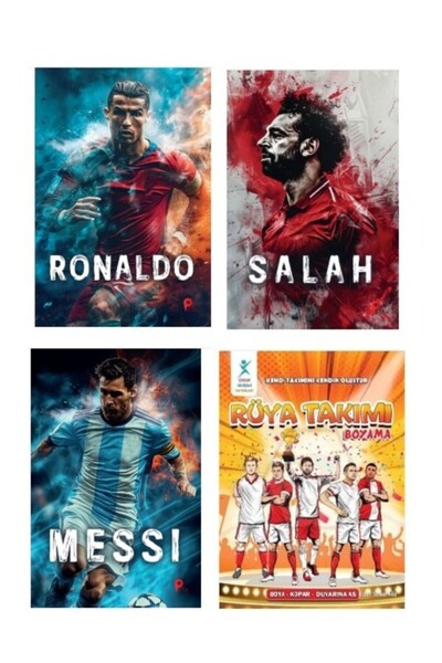 peta kitap Set Cristiano Ronaldo - Lionel Messi - Mohamed Salah - Rüya Takımı...