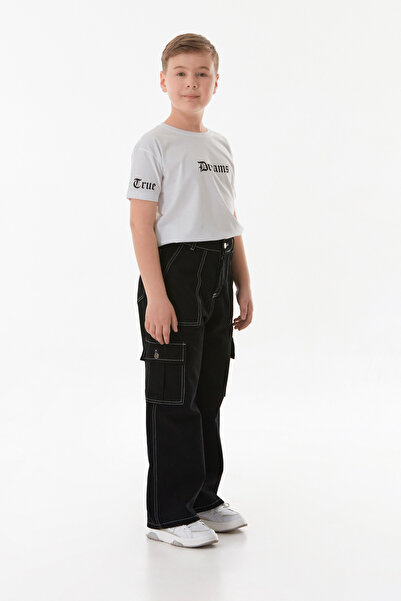 Fulla Moda Kontrast Dikişli Kargo Cepli Erkek Çocuk Pantolon