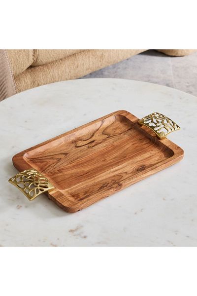 Home Box Sama Wooden Tray with Aluminium Handle - 49x26x5 cm