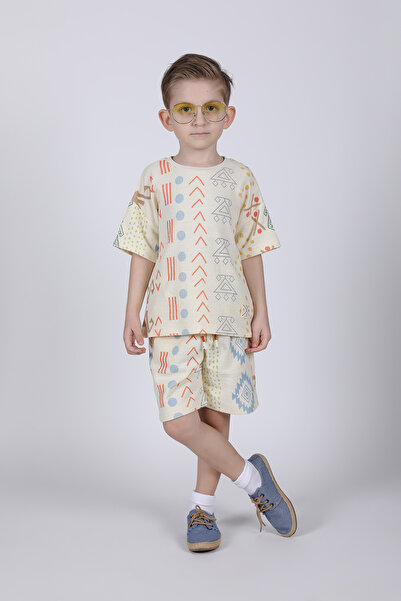 BOBBY JR KİDSWEAR SET CU PANTALONI SCURT IMPRIMAT GEOMETRIC