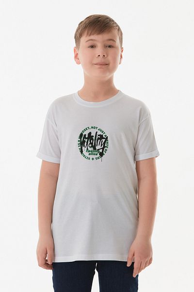 Fulla Moda Tricou pentru băiat, 100% bumbac, cu imprimeu text, cu gâtul turn
