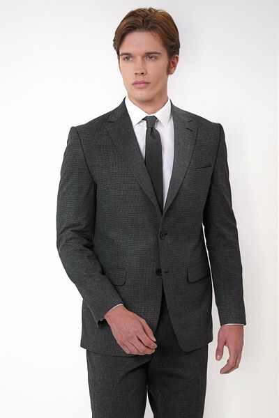 SÜVARİ Regular (Wide) Fit Dobby Patterned Anthracite Suit
