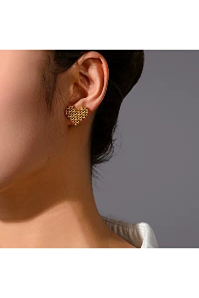 Siya Silver Kararmaz Çelik Altın Kaplama Gold Renk Topçuklu Çivi Küpe