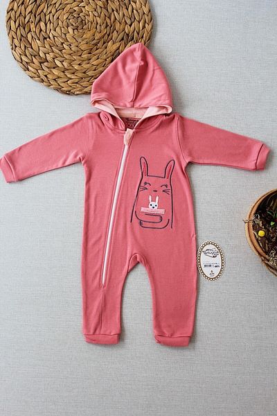 Tomuycuk Ef Cartoon Baby Girl Hooded Jumpsuit Dusty Rose Gift Baby Clothing