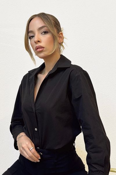 PROTO SUIT Cămașă neagră oversize din amestec de in