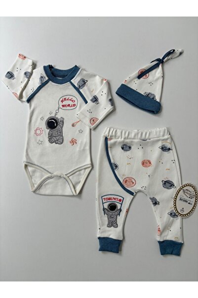 Tomuycuk 3-Piece Ecru Baby Boy Set with Bodysuit 3-6-9-12 Months Baby Sets Clothes Baby Clothing