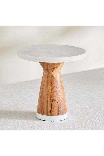 Home Box Nordic Marble Cake Pillar Stand with Wooden Base - 21x21x21 cm