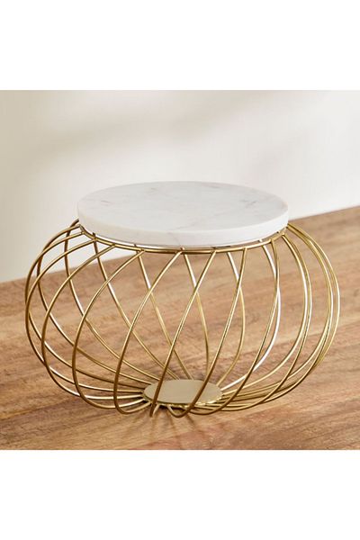 Home Box Willow Marble Cake Stand with Metal Stand - 35x35x21 cm