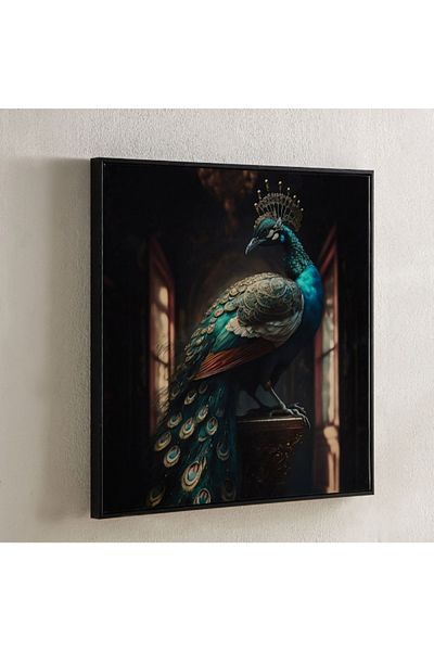 Home Box Fossel Peacock Framed Canvas with ABS High Gloss Surface - 60x60x3 cm