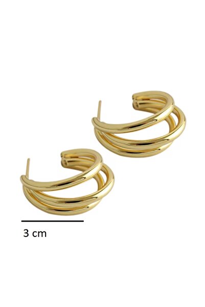 Siya Silver Kararmaz Çelik Altın Kaplama Gold Renk Üçlü Görünümlü Çivi Küpe