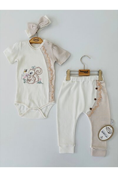 Tomuycuk 3-Piece Baby Girl Kids Set Squirrel Embroidered 3-6-9-12 Months Baby Sets Outfits Baby Clothing
