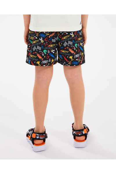 SKECHERS B 5 Inch Allover Print Swimshort Büyük Erkek Çocuk Siyah Deniz Şortu SK2510069-001