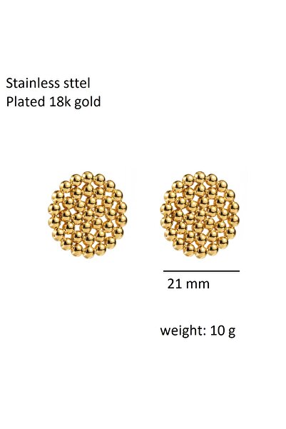 Siya Silver Kararmaz Çelik Altın Kaplama Gold Renk Topçuklu Çivi Küpe